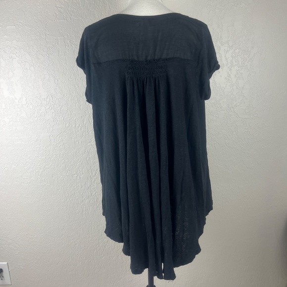 Free People Women’s Highland Linen Tunic Top Sz Large Button Up Hi-Low Black - Picture 10 of 16